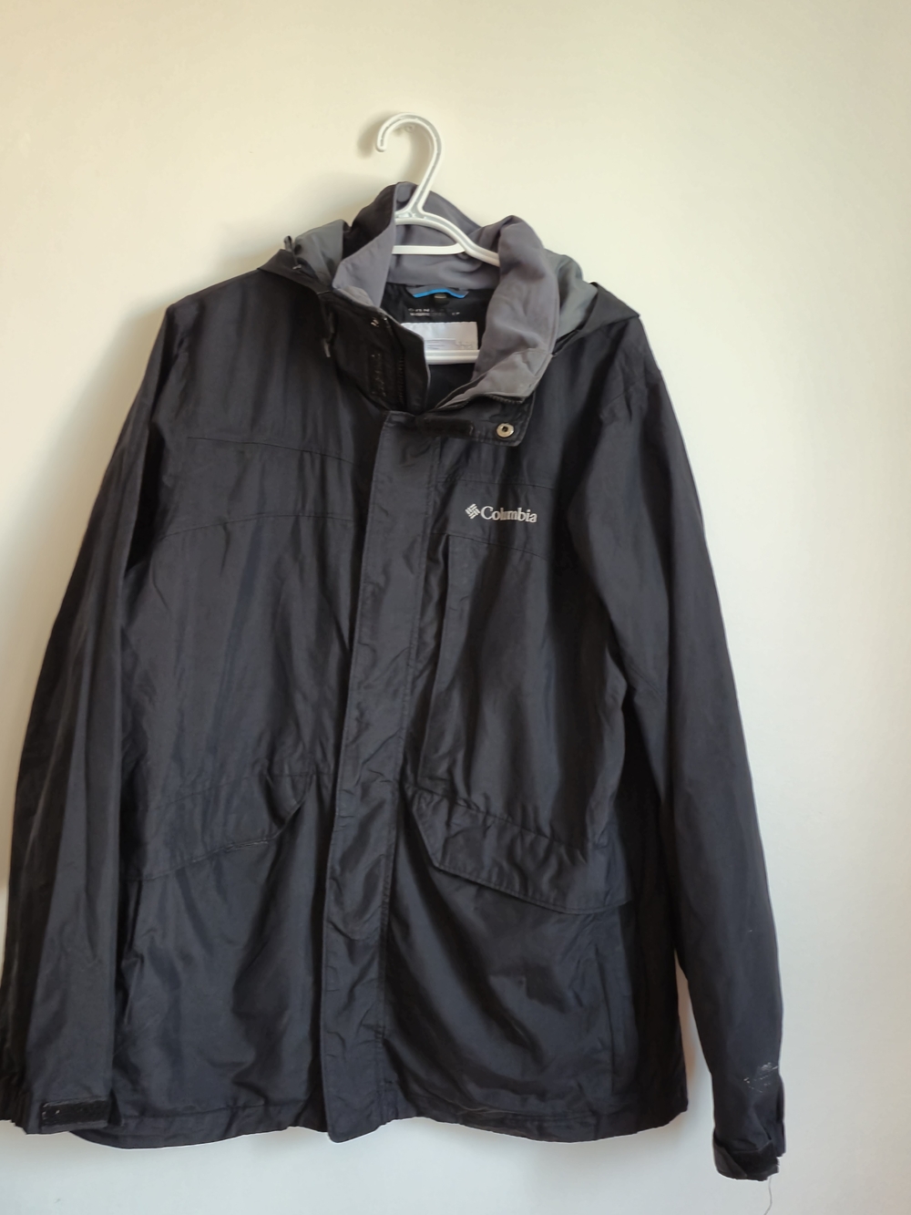 Columbia Black Gorpcore Waterproof Shell Jacket Hooded Medium